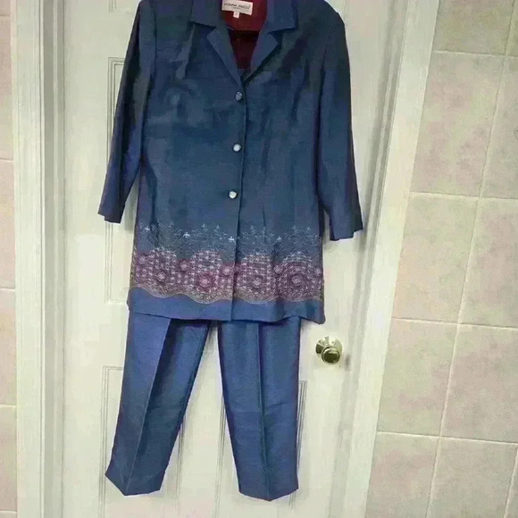 Donna Ricco Pants - Donna Ricco New York Rare Vintage Embroided Blazer/Blouse Suit,Size 10